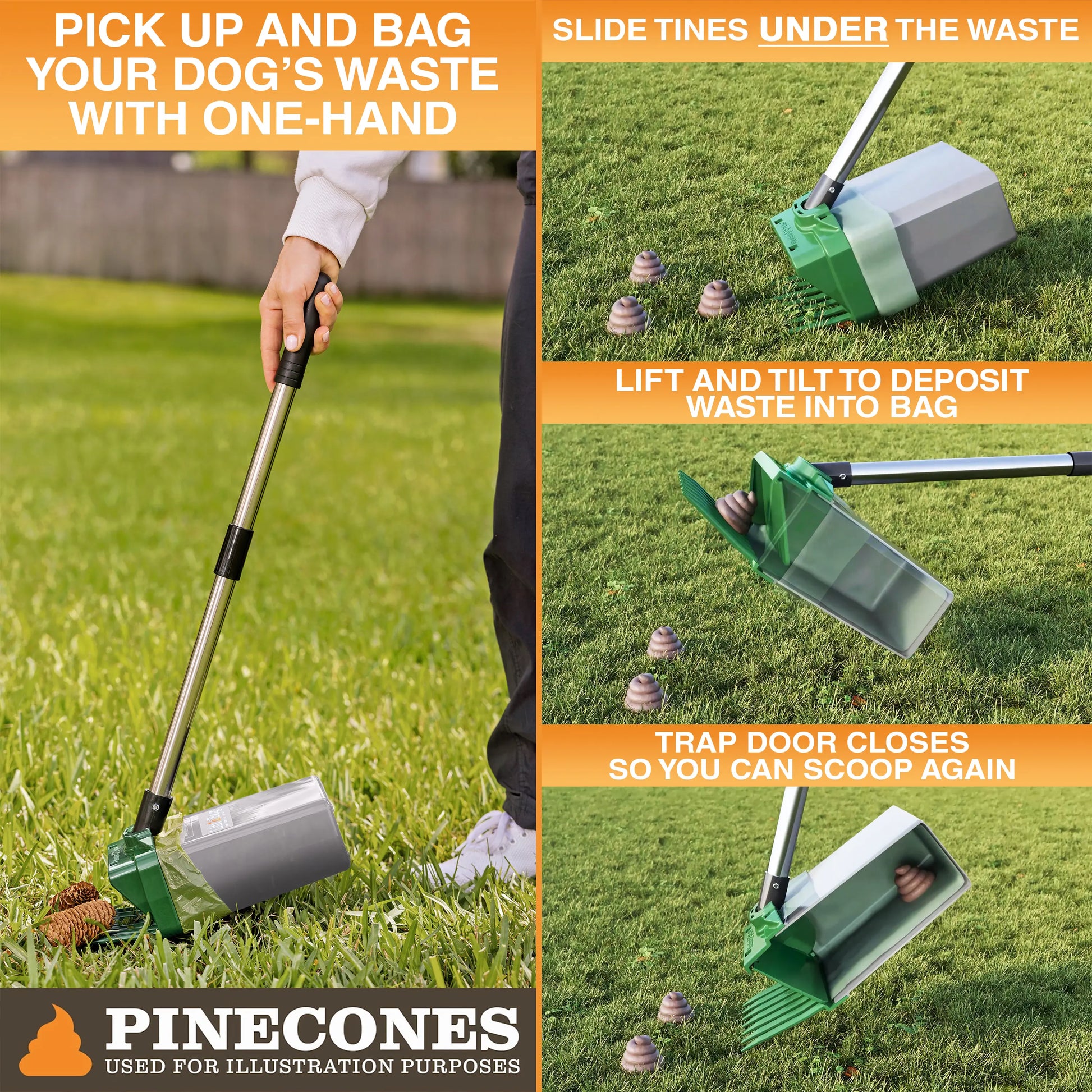NEATER PETS Lift N' Bag Dog Pooper Scooper 2.0, 22” Pole Version - Scoop-To-Bag Design, One-Handed Operation, Extra-Large Bags, Made in USA
