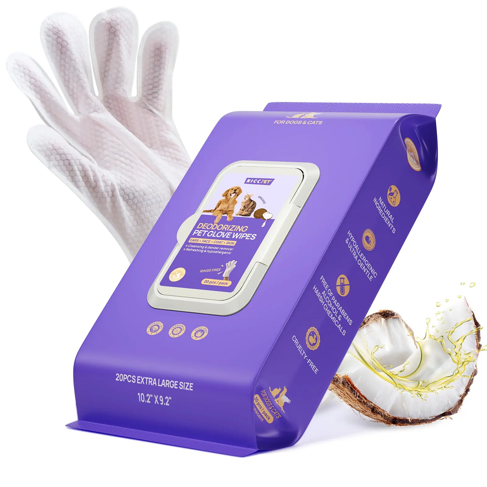 【Dealsforyoudays】Hicc PET Disposable Dog Grooming Wipes (20Pcs) - Natural, Hypoallergenic, No-Rinse Mess-Free Grooming Wipes with Fermented Oils for Hair Removal, Sticky Hair Control, Deodorizing, Skin Moisture, Paw Care, Outdoor Use Summerwins
