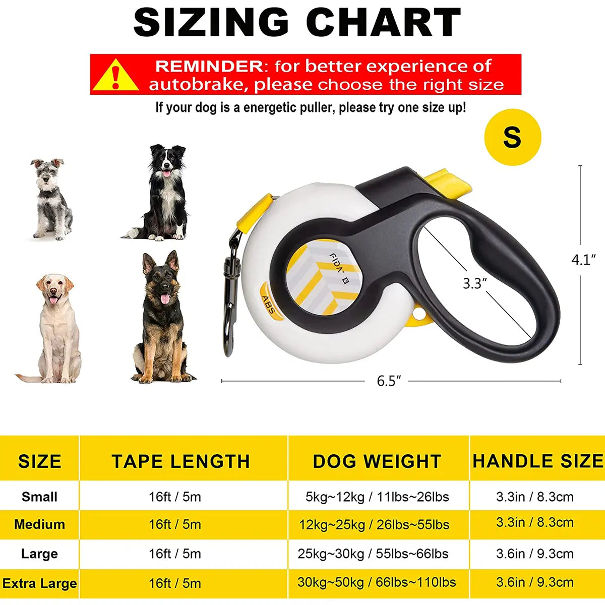 16 Ft Retractable Dog Leash with Autobrake - Design for Large and Medium Dogs, Tangle-Free One-Hand Control