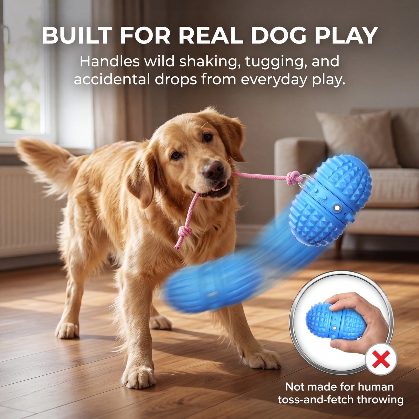 Interactive Automatic Dog Ball Toy – Dual Motors, Voice Recording, Motion Activation, Rope | Rechargeable & Water-Resistant for Small to Medium Dogs