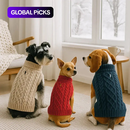 Classic Cable Knit Turtleneck Dog Sweater, Puppy Sweater, Winter Warm Pet Clothes for Small to Medium Dogs & Cats, Soft and Comfortable Pet Clothing #GLOBAL PICKS
