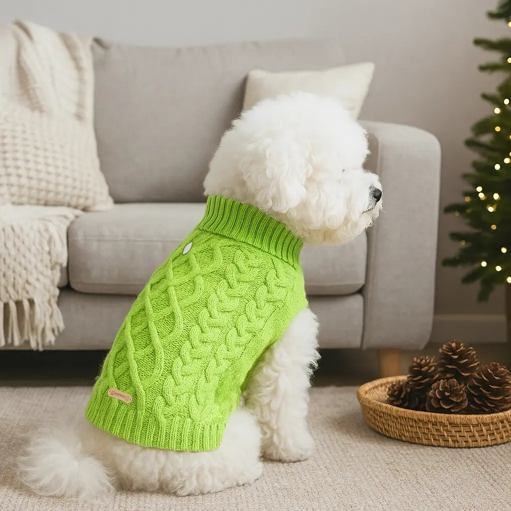 Classic Cable Knit Turtleneck Dog Sweater, Puppy Sweater, Winter Warm Pet Clothes for Small to Medium Dogs & Cats, Soft and Comfortable Pet Clothing #GLOBAL PICKS