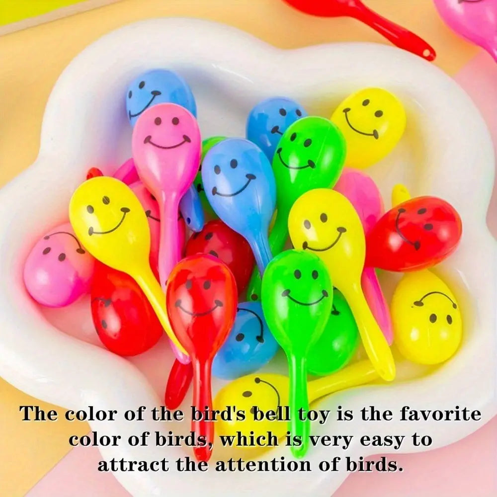 3 Parrot Chewing Toys, Random Color Cute Shaker Bell, Fun Self-Entertainment, Colorful Smile Spoon Ball, Medium-Small Parrots, Bird Cage Accessories