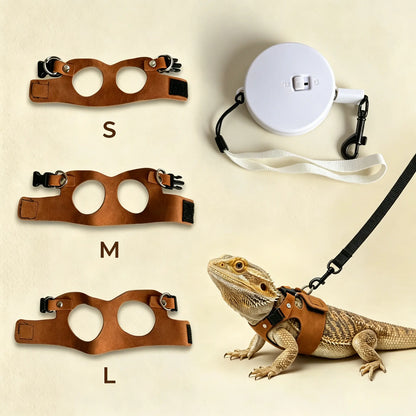 Reptile Harness & Leash Set - 3-Size Pack, Adjustable Soft Microfiber Suede Leather with Hook and Loop Design, Standard & High-End Models, Large No-Pull Full Protection Outdoor Universal Harness & Leads for Bearded Dragon Training