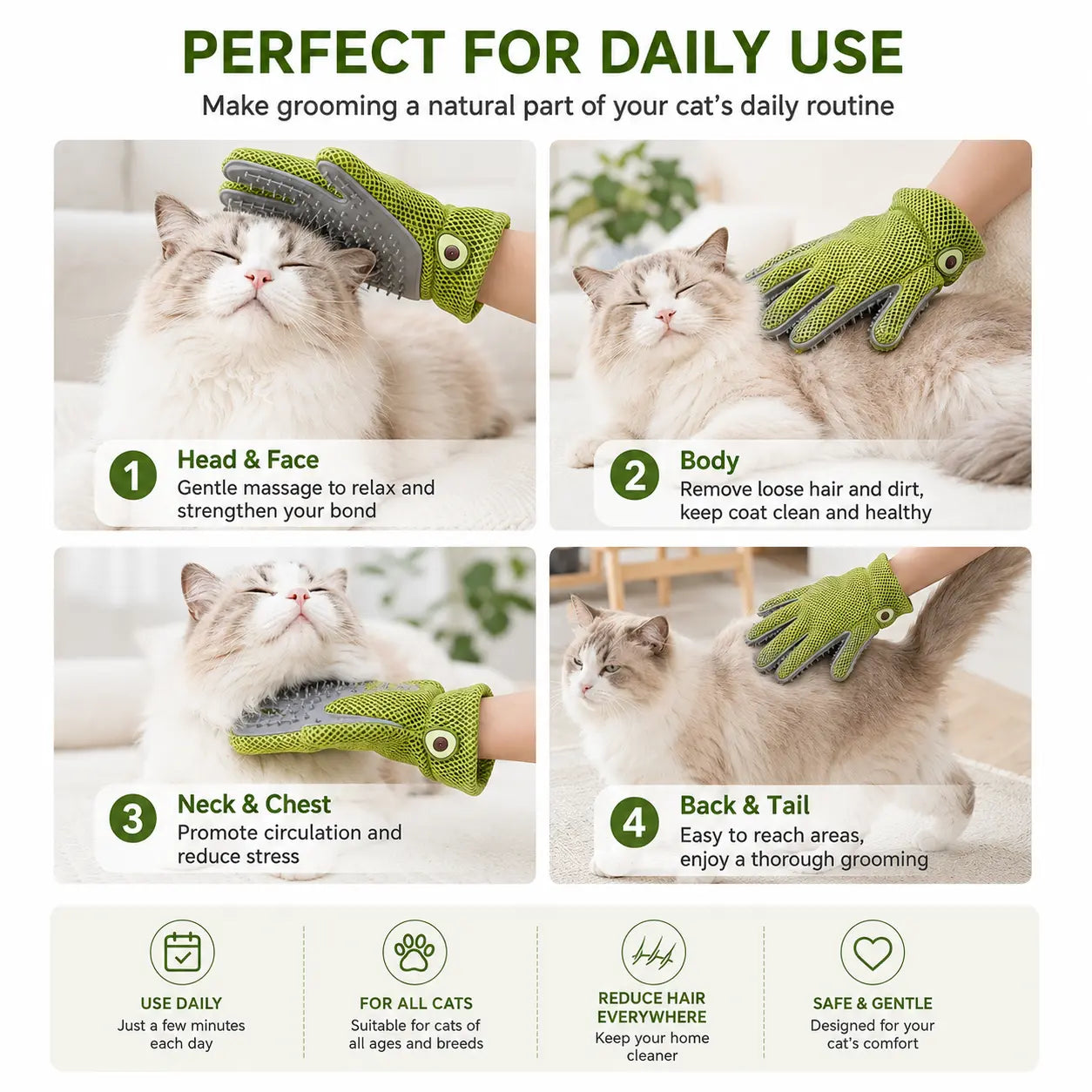 Soft Silicone Grooming Glove for Cats and Dogs - Deshedding Tool with Massage Nodes for Loose Fur Removal