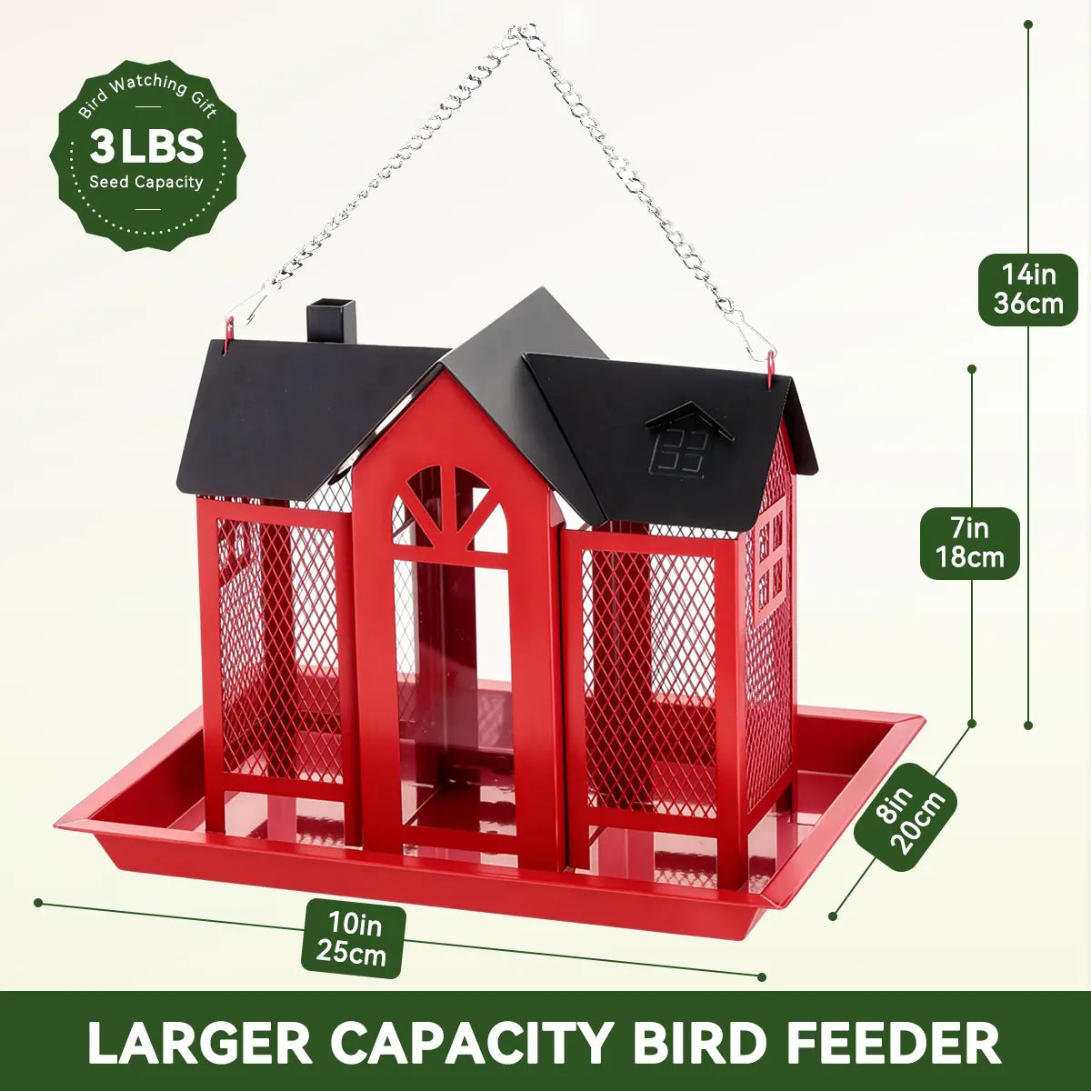 PAWGIANT Bird Feeder House for Outside, 10" × 8" × 7", Hanging Metal Mesh Wild Bird Feeder with Triple Feeders for Finch Cardinal Chickadee Large Capacity, Weatherproof and Durable, Garden Decor for Outside, Unique Gifts for Bird Lovers, Red, Dealsforyou