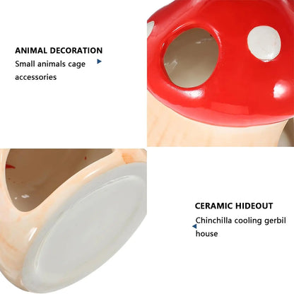 Artisan Handmade Ceramic Mushroom Hamster Hide | All-Natural Glaze, Glossy Finish | Cozy Enclosed Sleeping Hut for Hedgehog, Chinchilla Hamster Cage Accessories Hamster Cage Habitat