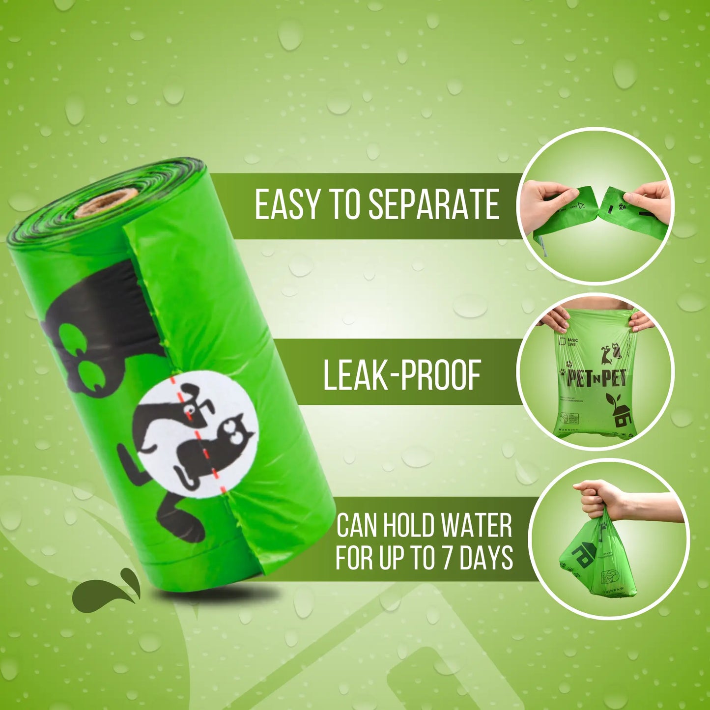 PET N PET Dog Poop Bag USDA Certified 41% Biobased Poop Bags 270&1080 Counts 60 Rolls 9X13 Inches Dog Poop Bag