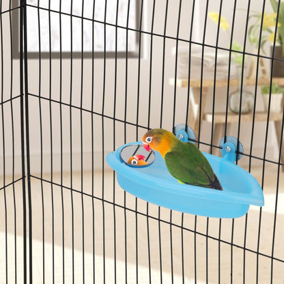 Bird Bath with Mirror Portable Bird Bath Bird Bathroom for Pet Parrots Bathing Tub Bath Box Bird Shower Bathtub Accessories (Blue-Bird Bathtub with Mirror)