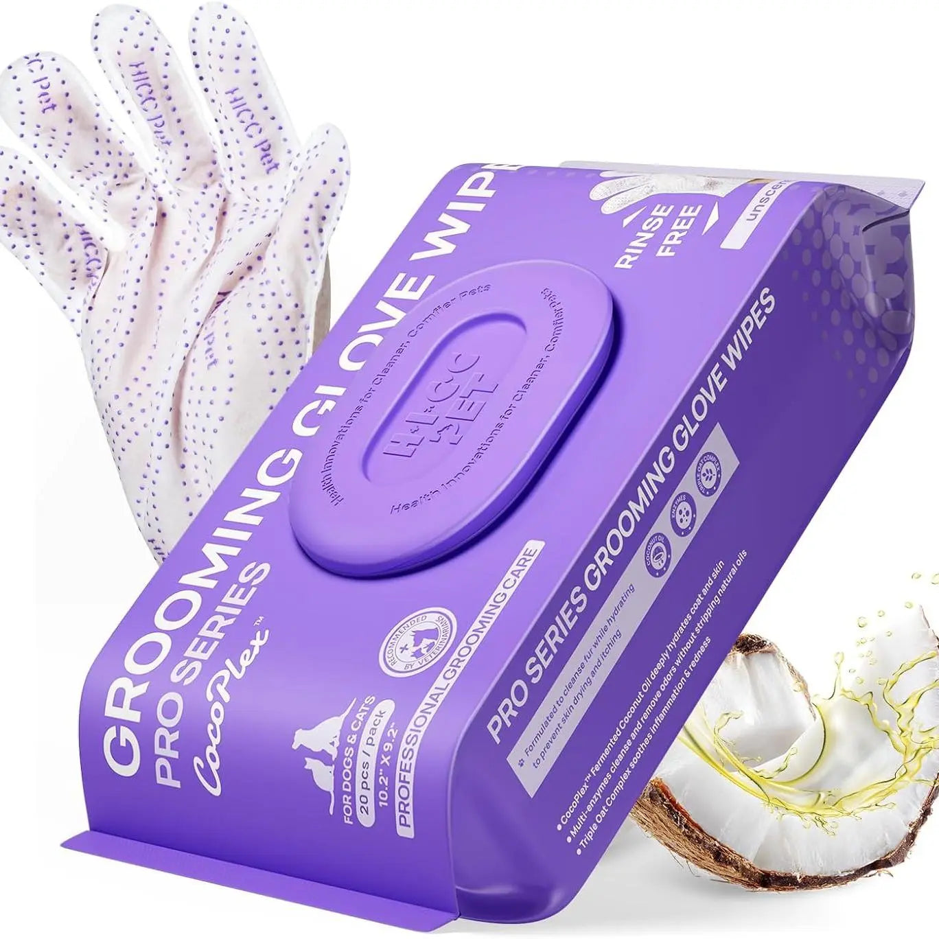 【Dealsforyoudays】Hicc PET Disposable Dog Grooming Wipes (20Pcs) - Natural, Hypoallergenic, No-Rinse Mess-Free Grooming Wipes with Fermented Oils for Hair Removal, Sticky Hair Control, Deodorizing, Skin Moisture, Paw Care, Outdoor Use Summerwins