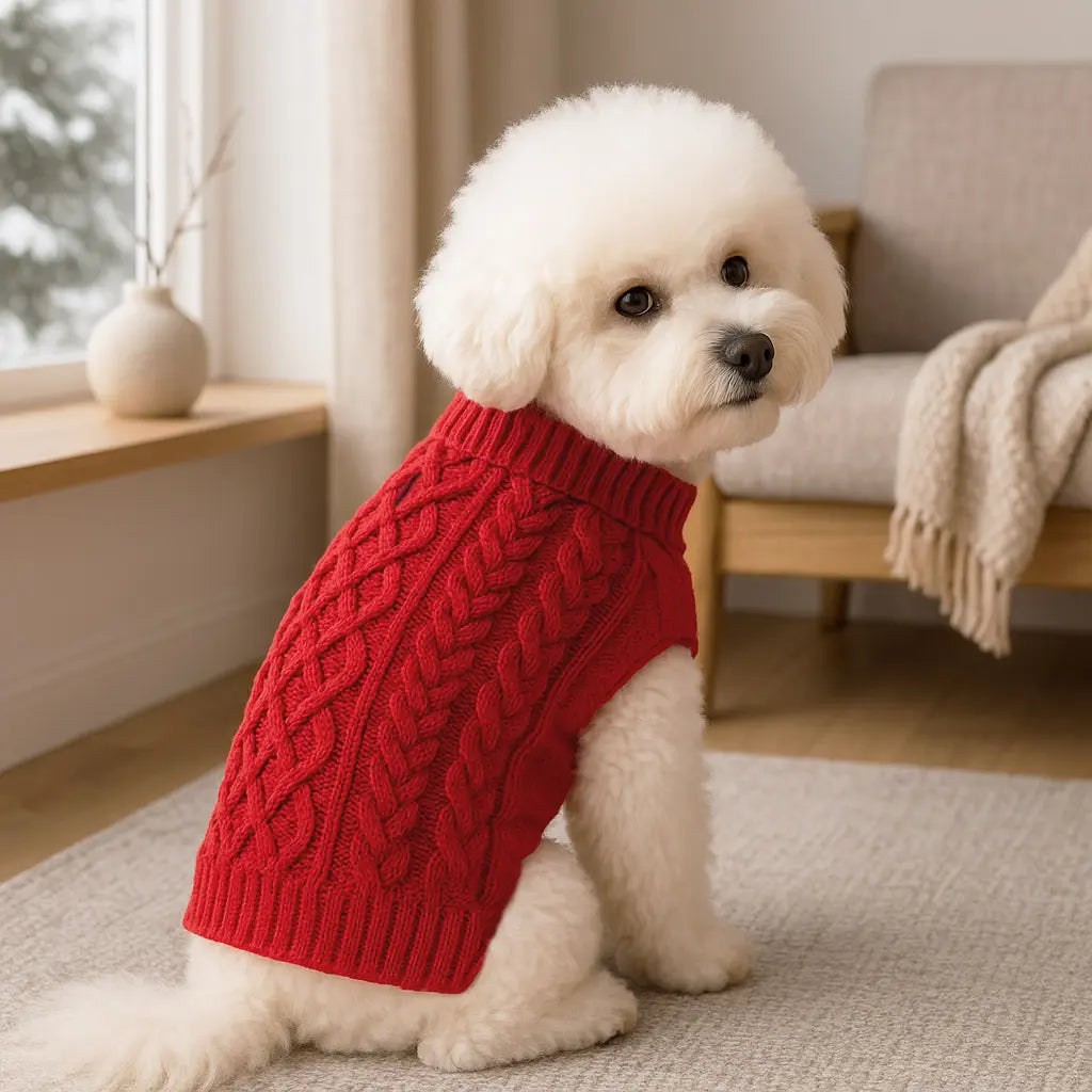 Classic Cable Knit Turtleneck Dog Sweater, Puppy Sweater, Winter Warm Pet Clothes for Small to Medium Dogs & Cats, Soft and Comfortable Pet Clothing #GLOBAL PICKS