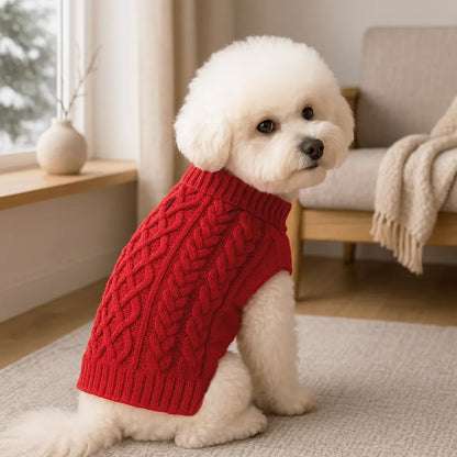 Classic Cable Knit Turtleneck Dog Sweater, Puppy Sweater, Winter Warm Pet Clothes for Small to Medium Dogs & Cats, Soft and Comfortable Pet Clothing #GLOBAL PICKS