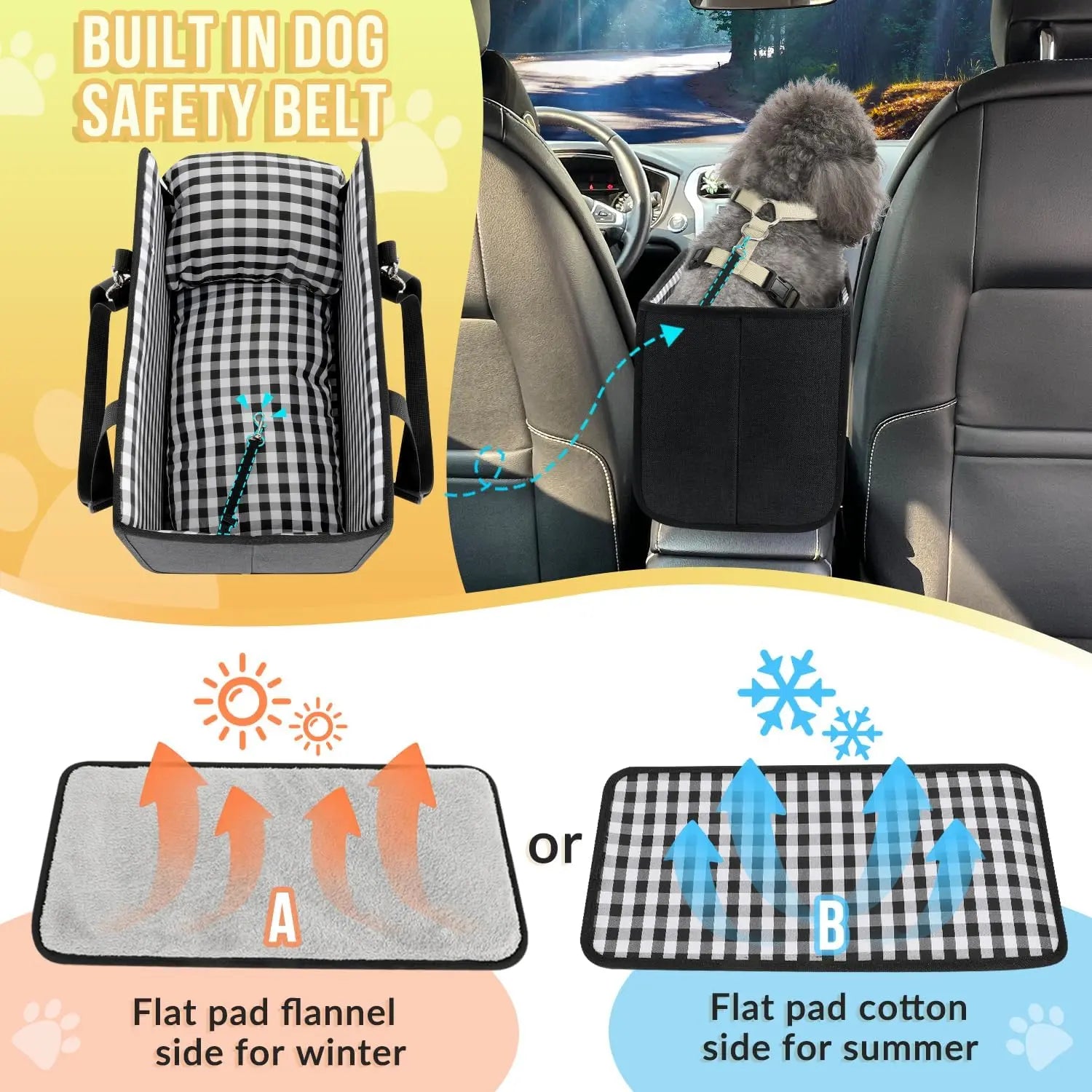 Center Console Pet Booster Seat for Small Dogs and Cats - Portable Carrier with Safety Leash and Non-Slip Base