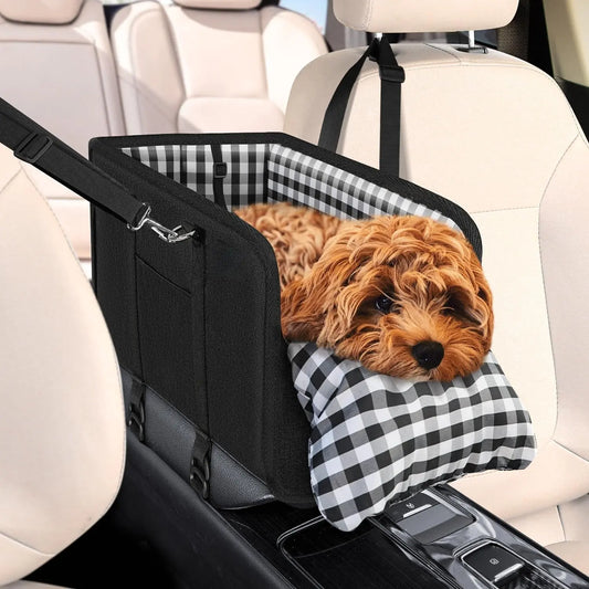 Center Console Pet Booster Seat for Small Dogs and Cats - Portable Carrier with Safety Leash and Non-Slip Base