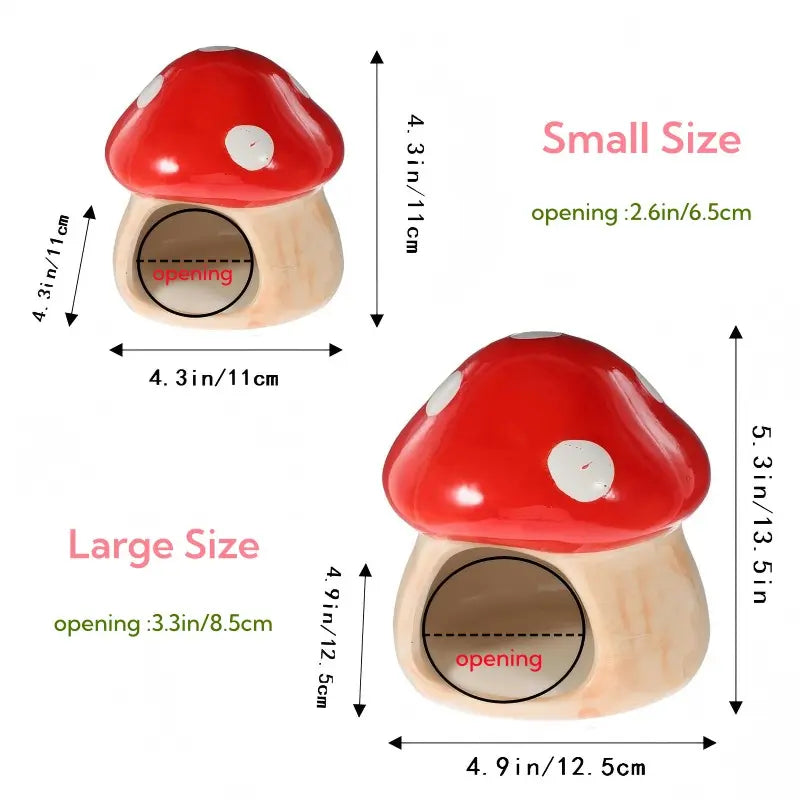 Artisan Handmade Ceramic Mushroom Hamster Hide | All-Natural Glaze, Glossy Finish | Cozy Enclosed Sleeping Hut for Hedgehog, Chinchilla Hamster Cage Accessories Hamster Cage Habitat