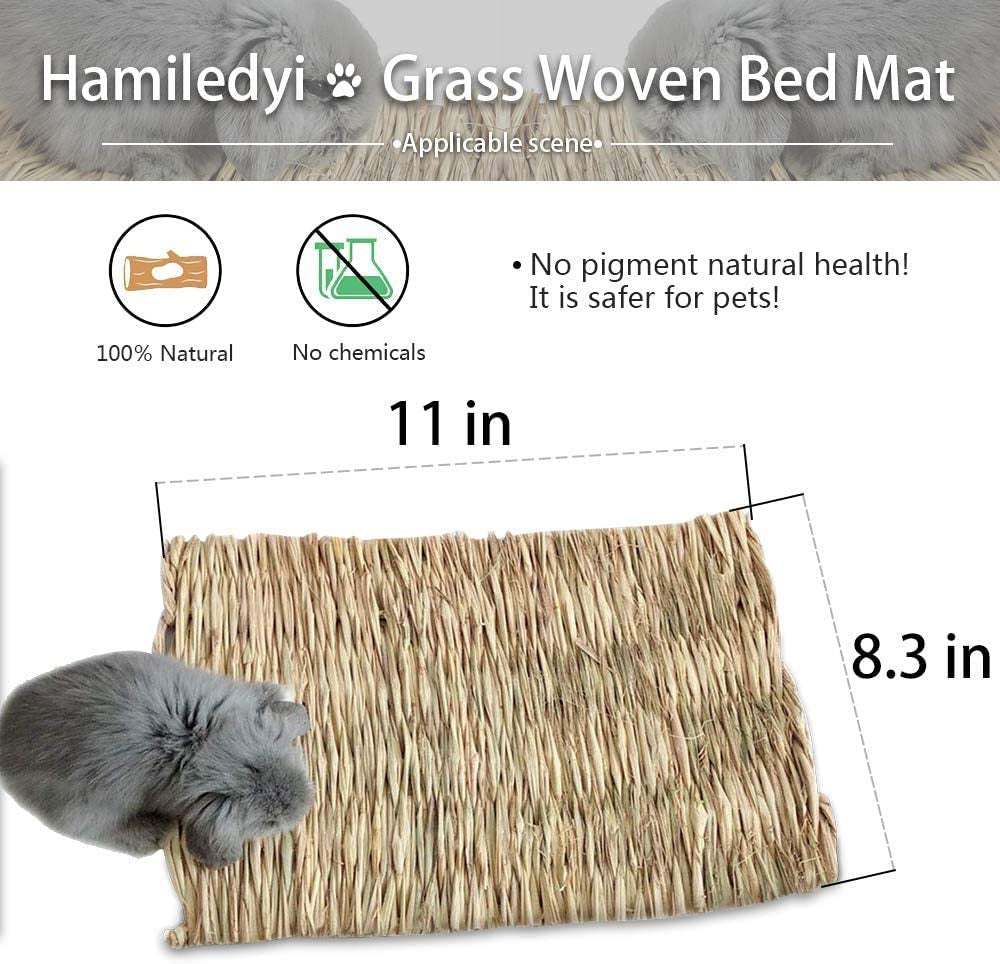 Natural Woven Grass Mat for Small Pets - Bedding for Rabbits, Guinea Pigs, Hamsters, Chinchillas and Other Small Animals (12 Pack)