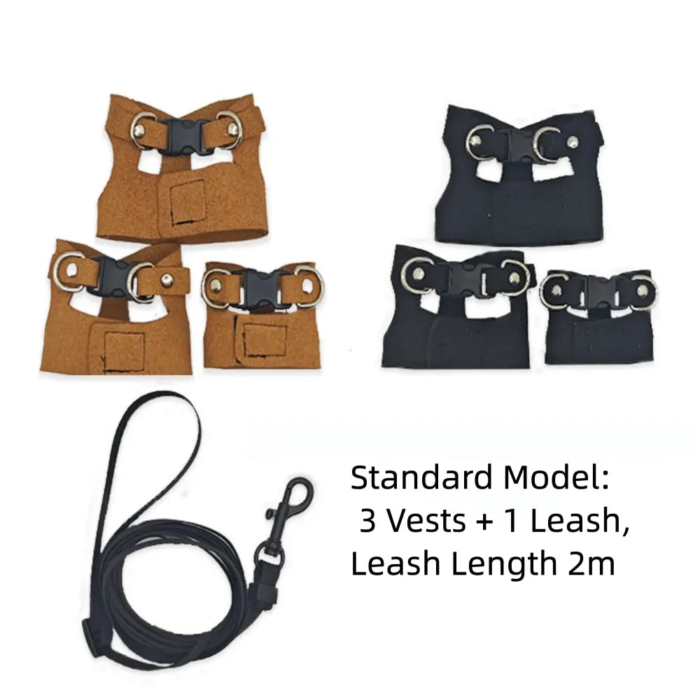Reptile Harness & Leash Set - 3-Size Pack, Adjustable Soft Microfiber Suede Leather with Hook and Loop Design, Standard & High-End Models, Large No-Pull Full Protection Outdoor Universal Harness & Leads for Bearded Dragon Training
