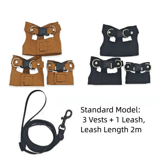 Reptile Harness & Leash Set - 3-Size Pack, Adjustable Soft Microfiber Suede Leather with Hook and Loop Design, Standard & High-End Models, Large No-Pull Full Protection Outdoor Universal Harness & Leads for Bearded Dragon Training
