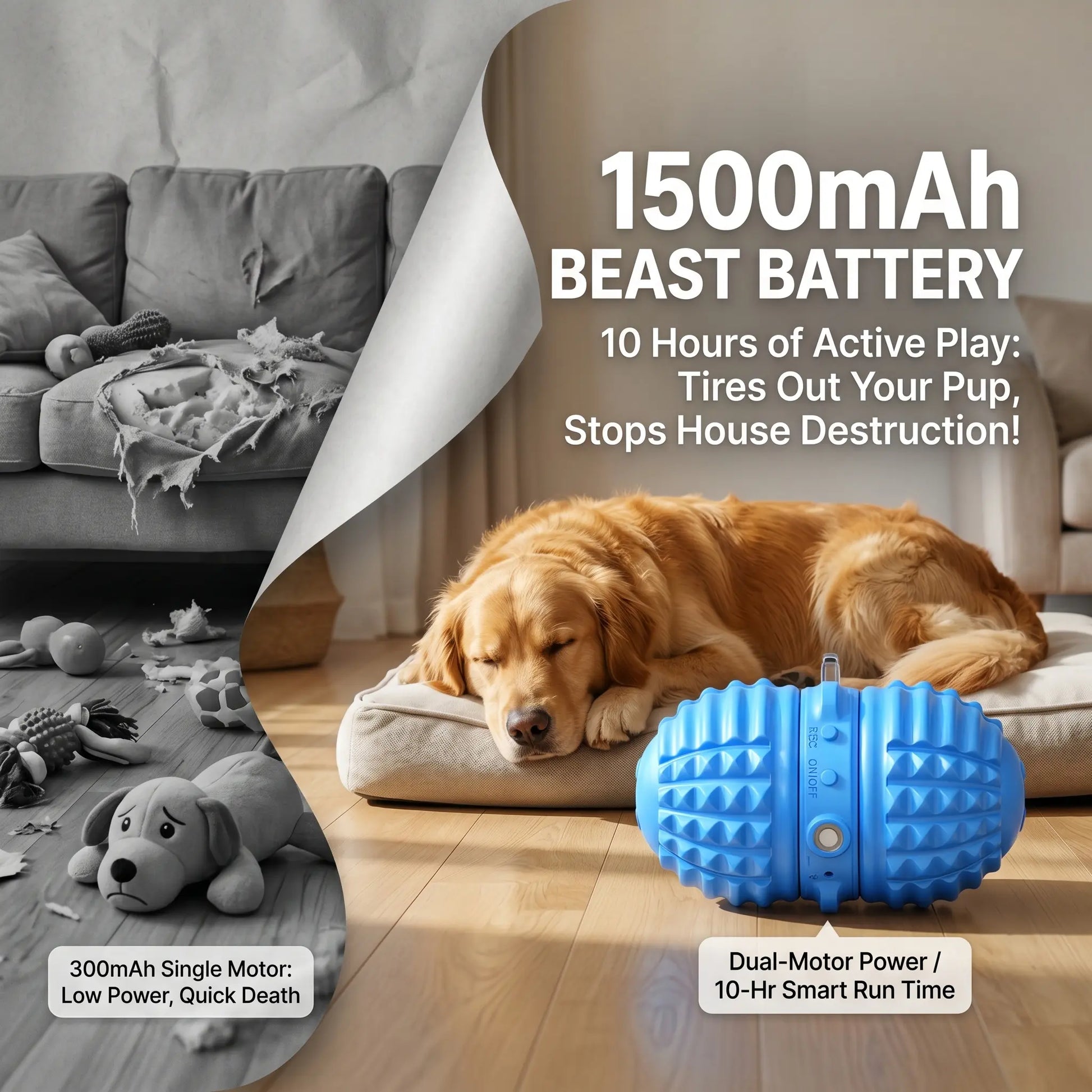 Interactive Automatic Dog Ball Toy – Dual Motors, Voice Recording, Motion Activation, Rope | Rechargeable & Water-Resistant for Small to Medium Dogs
