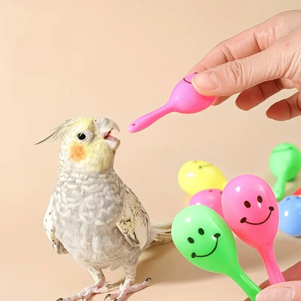 3 Parrot Chewing Toys, Random Color Cute Shaker Bell, Fun Self-Entertainment, Colorful Smile Spoon Ball, Medium-Small Parrots, Bird Cage Accessories