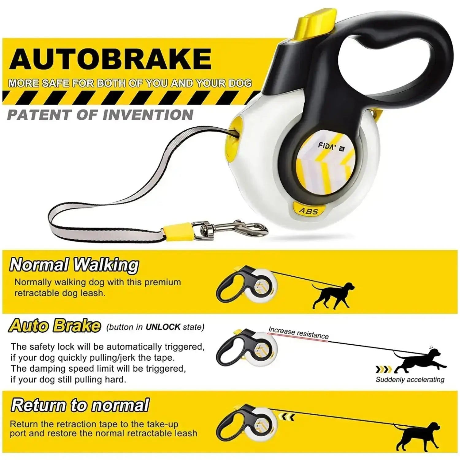 16 Ft Retractable Dog Leash with Autobrake - Design for Large and Medium Dogs, Tangle-Free One-Hand Control