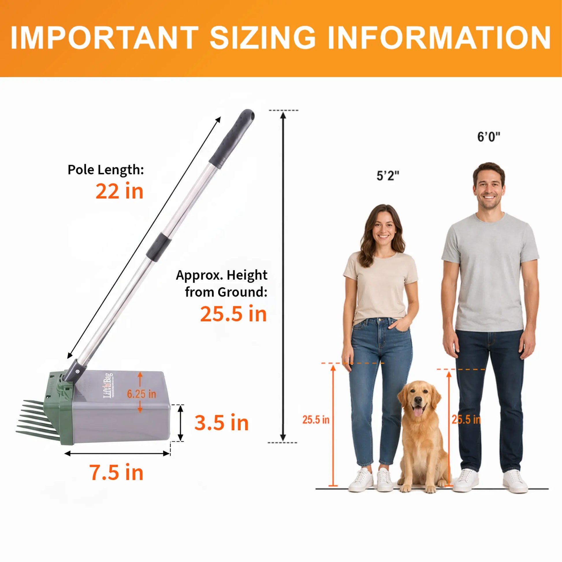 NEATER PETS Lift N' Bag Dog Pooper Scooper 2.0, 22” Pole Version - Scoop-To-Bag Design, One-Handed Operation, Extra-Large Bags, Made in USA
