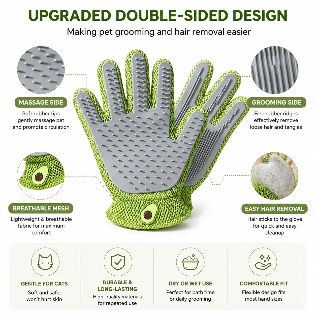 Soft Silicone Grooming Glove for Cats and Dogs - Deshedding Tool with Massage Nodes for Loose Fur Removal