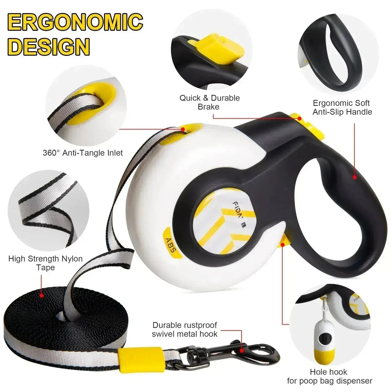 16 Ft Retractable Dog Leash with Autobrake - Design for Large and Medium Dogs, Tangle-Free One-Hand Control