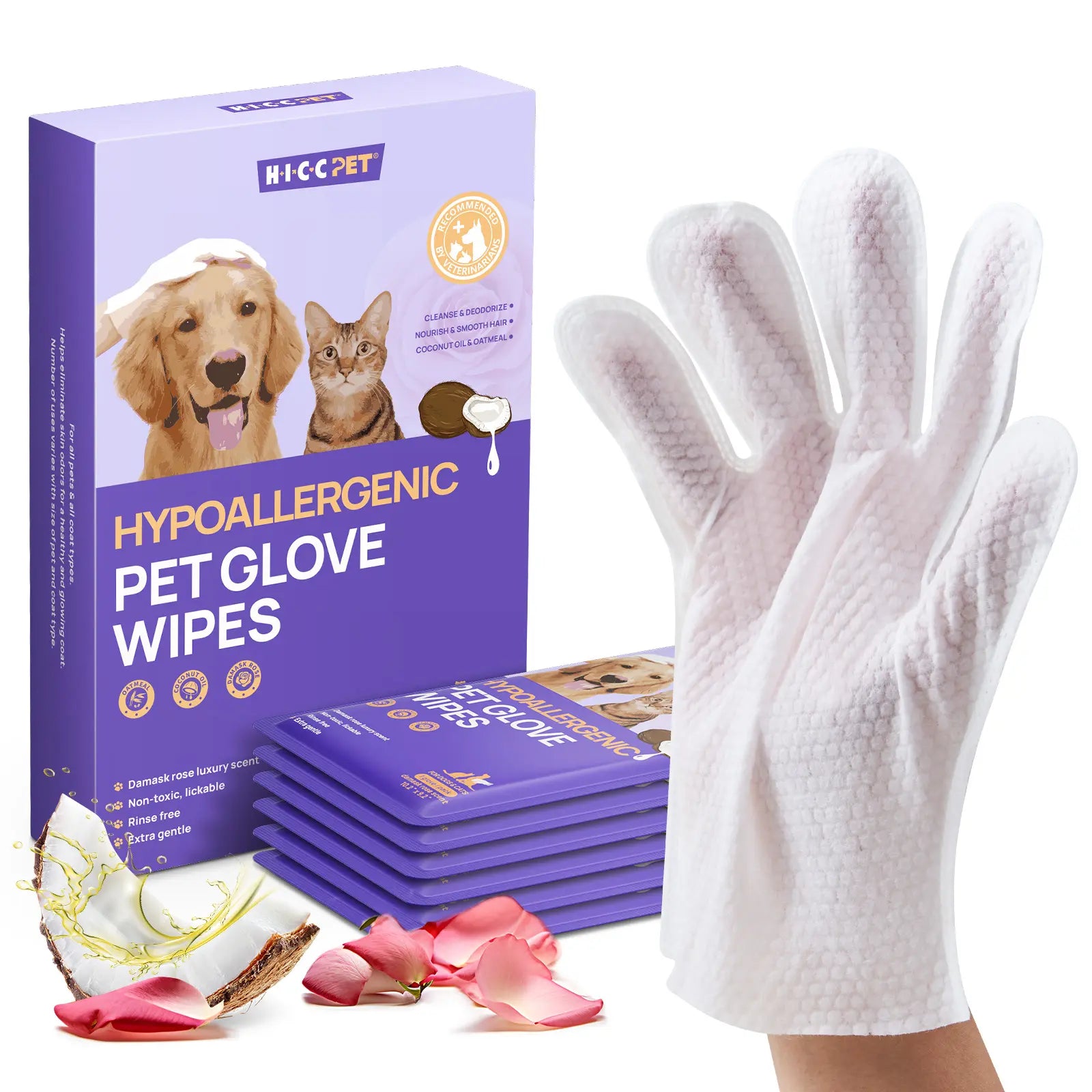 【Dealsforyoudays】Hicc PET Disposable Dog Grooming Wipes (20Pcs) - Natural, Hypoallergenic, No-Rinse Mess-Free Grooming Wipes with Fermented Oils for Hair Removal, Sticky Hair Control, Deodorizing, Skin Moisture, Paw Care, Outdoor Use Summerwins