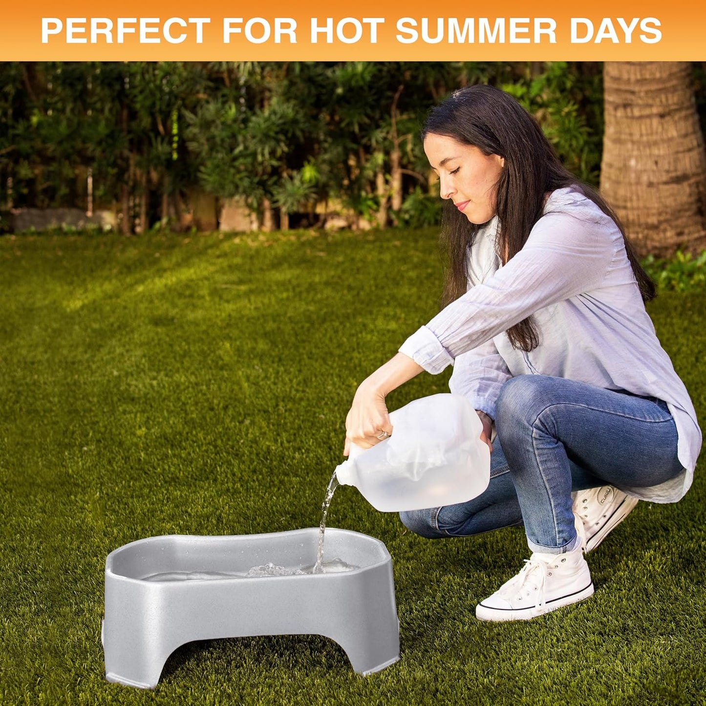 No-Spill Extra Large Dog Water Bowl - 2.25 Gallon Trough Design for Indoor and Outdoor Use (Vanilla Bean)