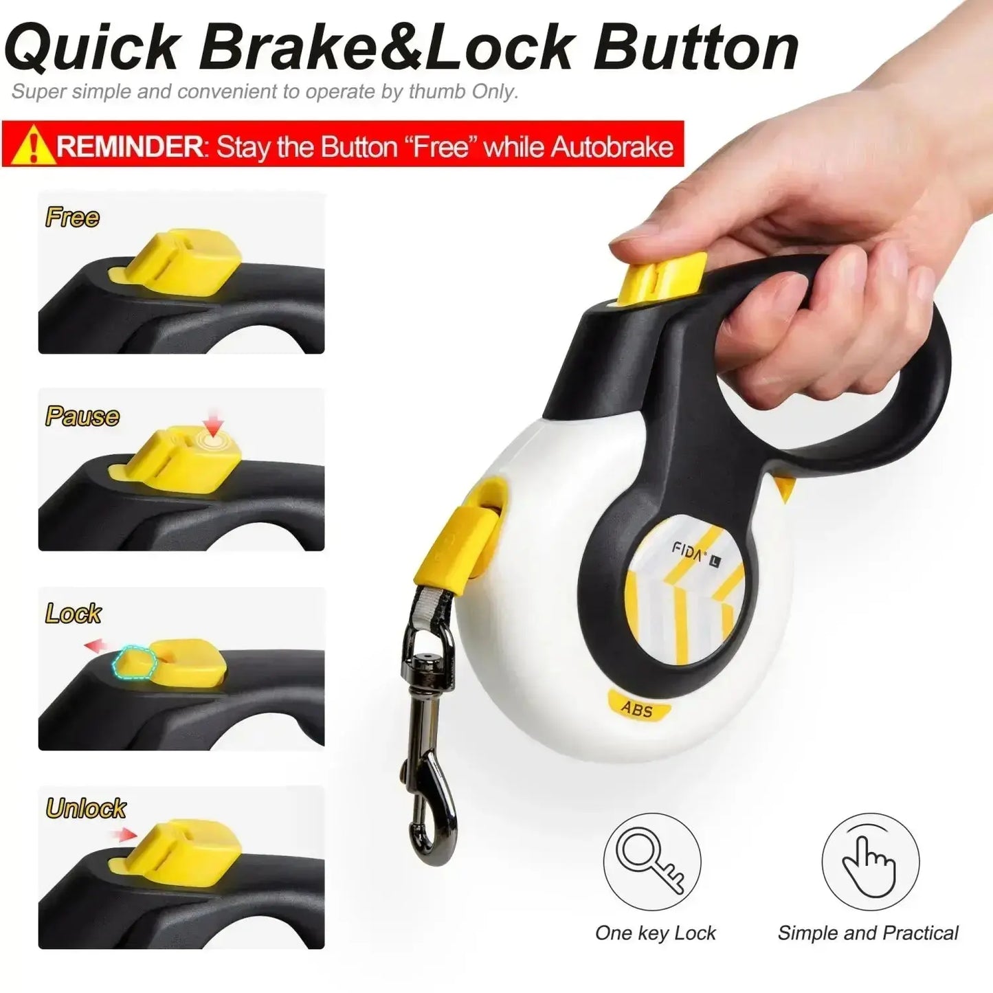 16 Ft Retractable Dog Leash with Autobrake - Design for Large and Medium Dogs, Tangle-Free One-Hand Control