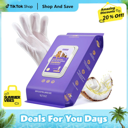 【Dealsforyoudays】Hicc PET Disposable Dog Grooming Wipes (20Pcs) - Natural, Hypoallergenic, No-Rinse Mess-Free Grooming Wipes with Fermented Oils for Hair Removal, Sticky Hair Control, Deodorizing, Skin Moisture, Paw Care, Outdoor Use Summerwins