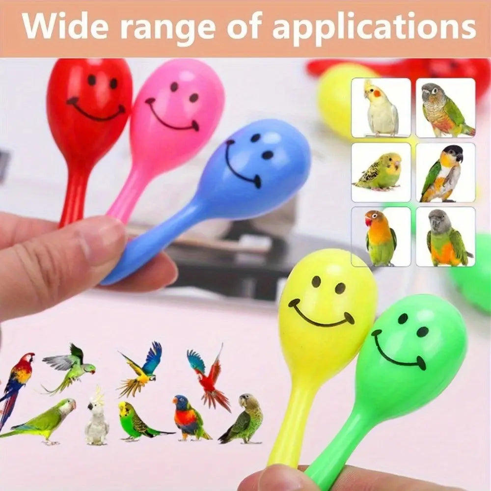 3 Parrot Chewing Toys, Random Color Cute Shaker Bell, Fun Self-Entertainment, Colorful Smile Spoon Ball, Medium-Small Parrots, Bird Cage Accessories