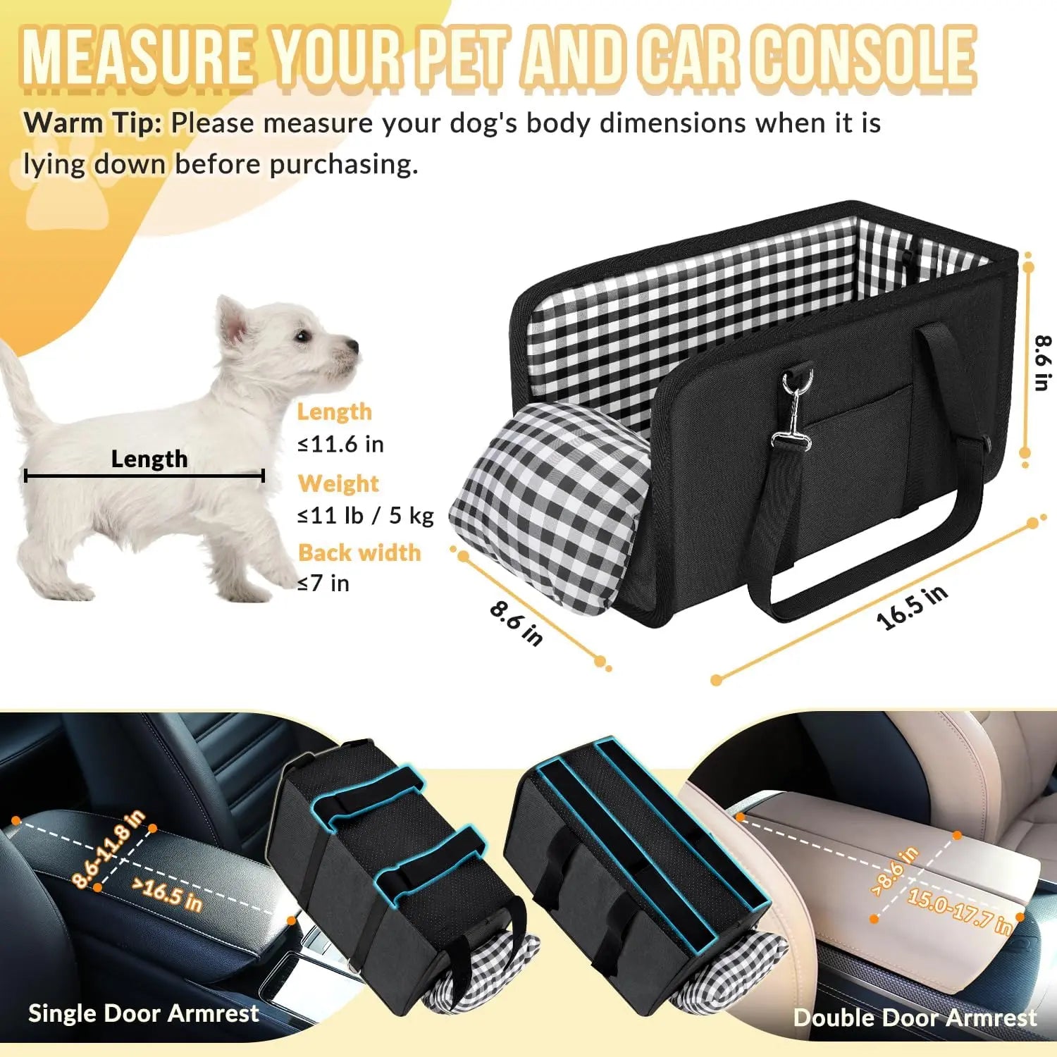 Center Console Pet Booster Seat for Small Dogs and Cats - Portable Carrier with Safety Leash and Non-Slip Base