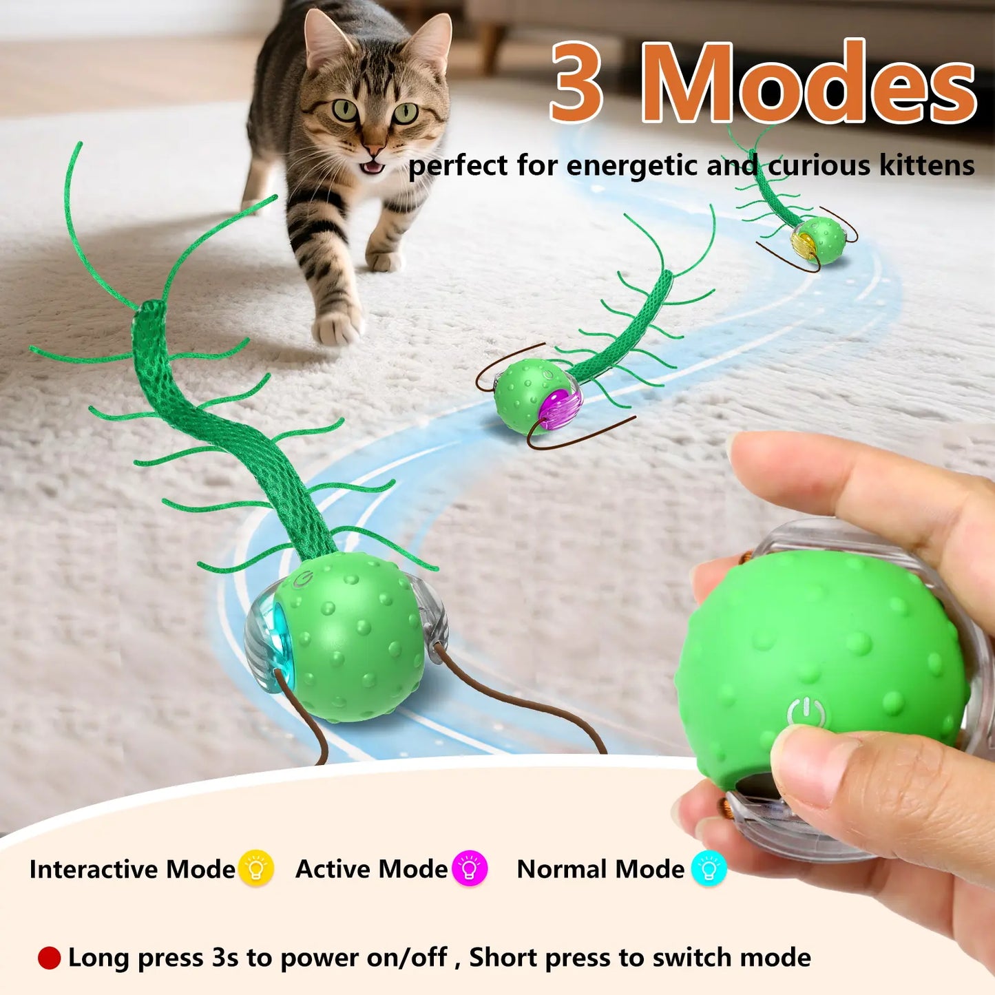 Motorized Interactive Cat Toy - Chirping Sound with Centipede-Style Movement for Indoor Play on Rugs and Carpets