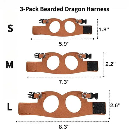 Reptile Harness & Leash Set - 3-Size Pack, Adjustable Soft Microfiber Suede Leather with Hook and Loop Design, Standard & High-End Models, Large No-Pull Full Protection Outdoor Universal Harness & Leads for Bearded Dragon Training