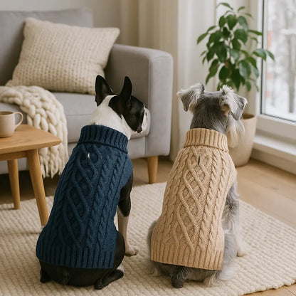 Classic Cable Knit Turtleneck Dog Sweater, Puppy Sweater, Winter Warm Pet Clothes for Small to Medium Dogs & Cats, Soft and Comfortable Pet Clothing #GLOBAL PICKS