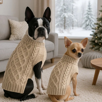 Classic Cable Knit Turtleneck Dog Sweater, Puppy Sweater, Winter Warm Pet Clothes for Small to Medium Dogs & Cats, Soft and Comfortable Pet Clothing #GLOBAL PICKS
