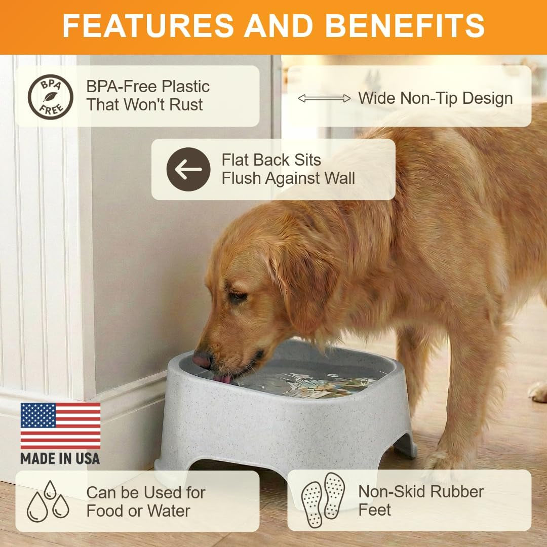 No-Spill Extra Large Dog Water Bowl - 2.25 Gallon Trough Design for Indoor and Outdoor Use (Vanilla Bean)