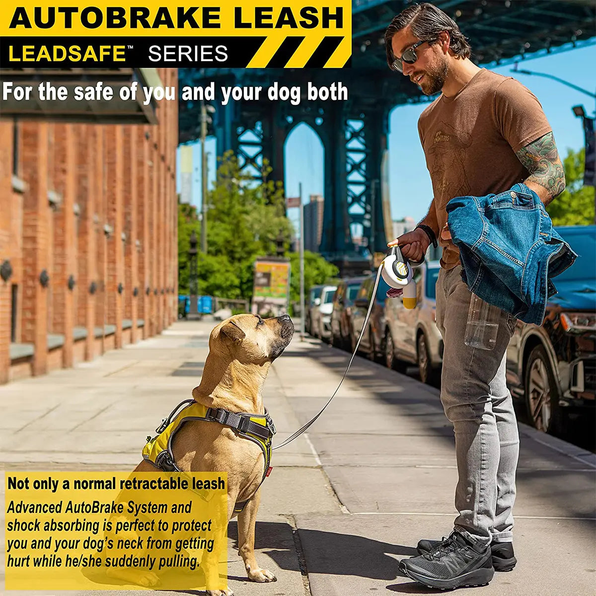 16 Ft Retractable Dog Leash with Autobrake - Design for Large and Medium Dogs, Tangle-Free One-Hand Control