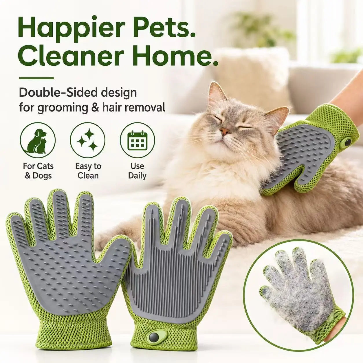 Soft Silicone Grooming Glove for Cats and Dogs - Deshedding Tool with Massage Nodes for Loose Fur Removal