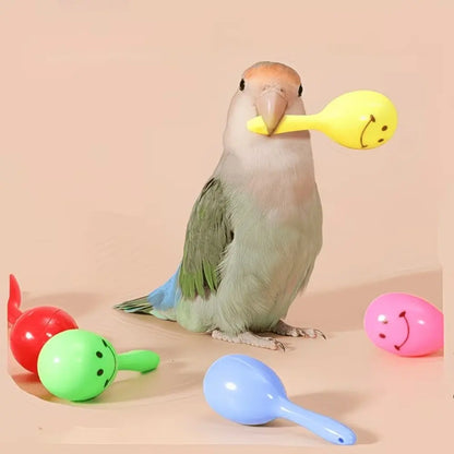 3 Parrot Chewing Toys, Random Color Cute Shaker Bell, Fun Self-Entertainment, Colorful Smile Spoon Ball, Medium-Small Parrots, Bird Cage Accessories
