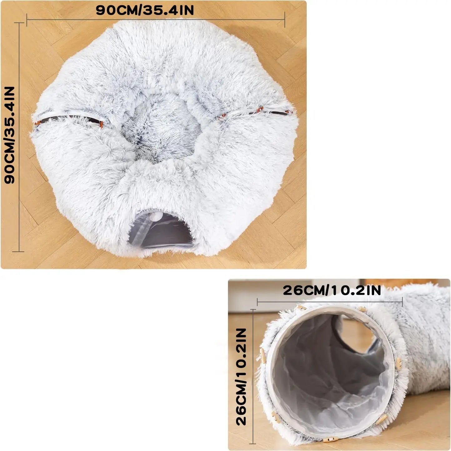 Long Plush Two-In-One Cat Tunnel Bed, Winter Warm Donut Cat Nest, Closed Hideaway Cat Toy, Soft Thick Non-Slip Bottom, Suitable for Multiple Cats, Shaped Beds