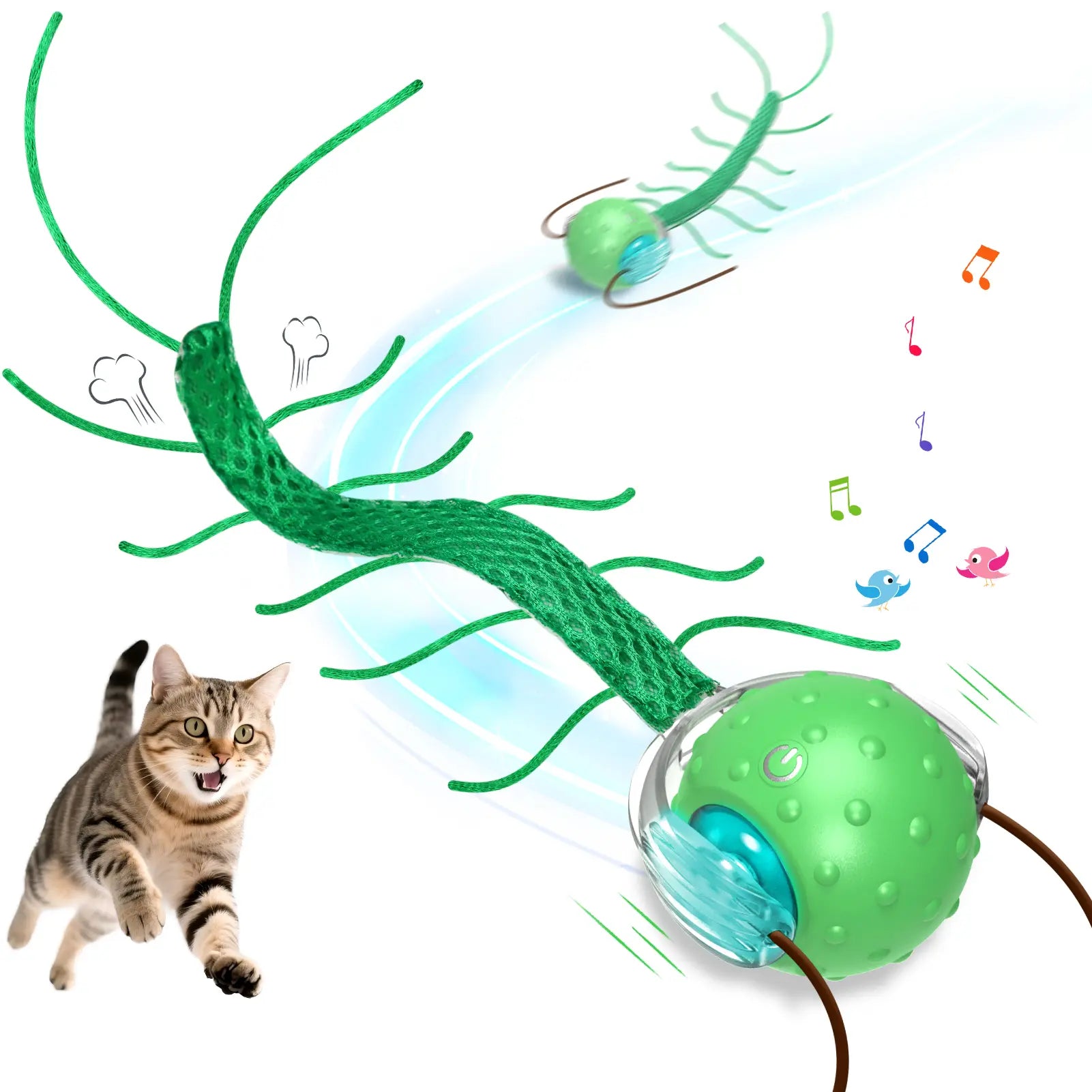 Motorized Interactive Cat Toy - Chirping Sound with Centipede-Style Movement for Indoor Play on Rugs and Carpets