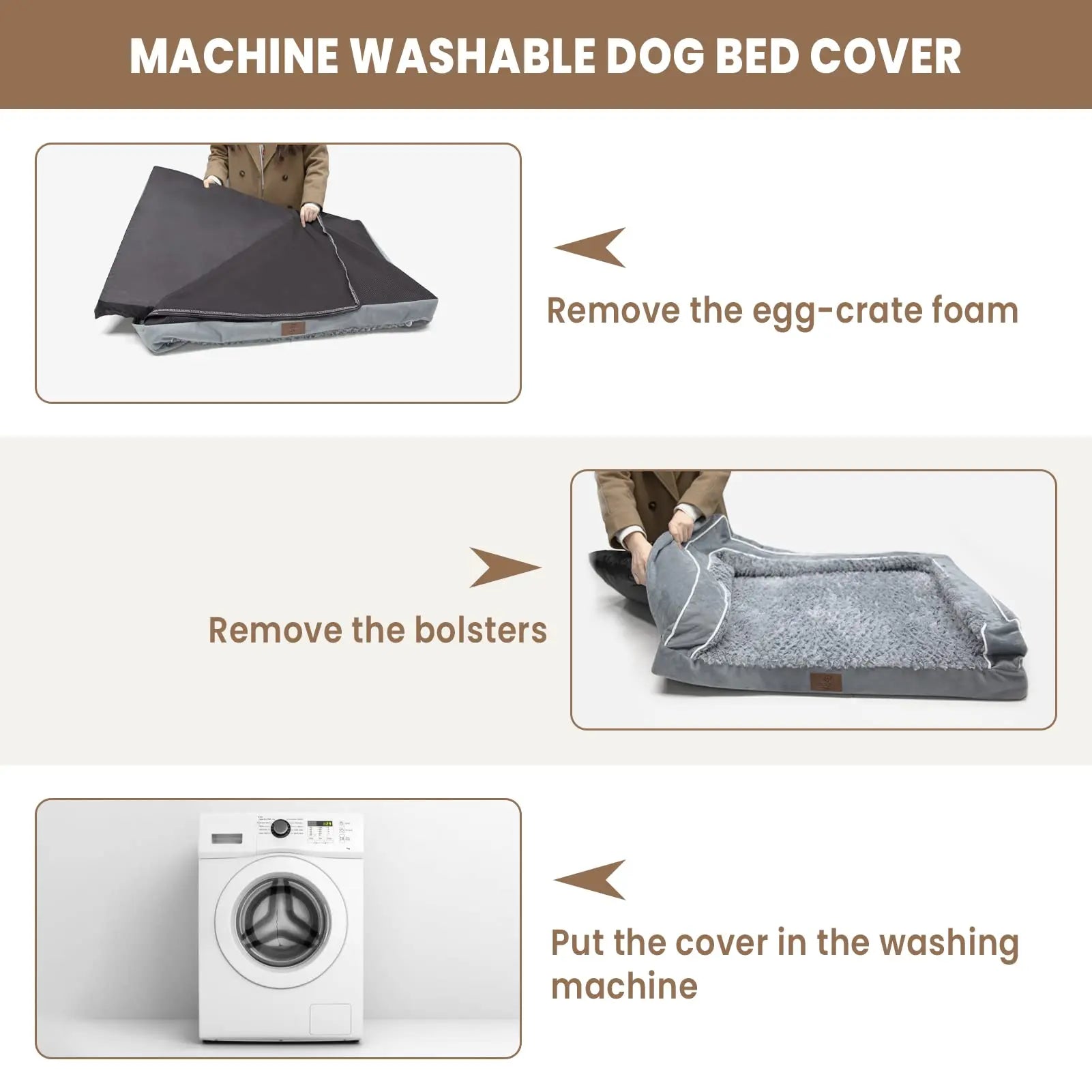 Dog Beds for Large Dogs, Washable Dog Bed Sofa with Removable Cover, Waterproof Dog Bed Couch with Nonslip Bottom, High Bolster Dog Bed, Orthopedic Dog Bed