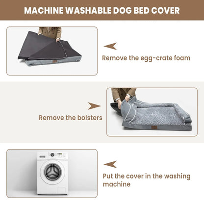Dog Beds for Large Dogs, Washable Dog Bed Sofa with Removable Cover, Waterproof Dog Bed Couch with Nonslip Bottom, High Bolster Dog Bed, Orthopedic Dog Bed