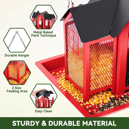 PAWGIANT Bird Feeder House for Outside, 10" × 8" × 7", Hanging Metal Mesh Wild Bird Feeder with Triple Feeders for Finch Cardinal Chickadee Large Capacity, Weatherproof and Durable, Garden Decor for Outside, Unique Gifts for Bird Lovers, Red, Dealsforyou