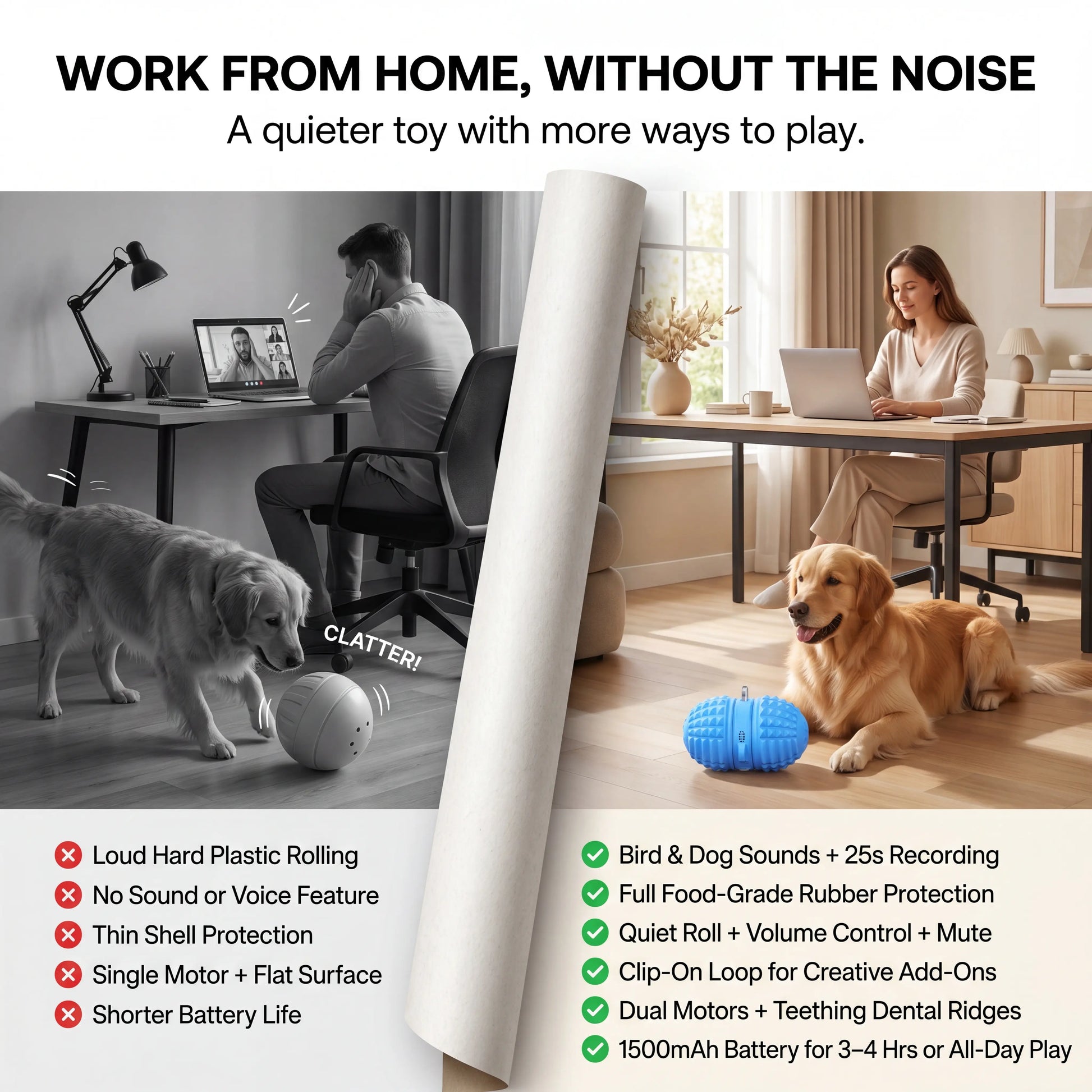 Interactive Automatic Dog Ball Toy – Dual Motors, Voice Recording, Motion Activation, Rope | Rechargeable & Water-Resistant for Small to Medium Dogs