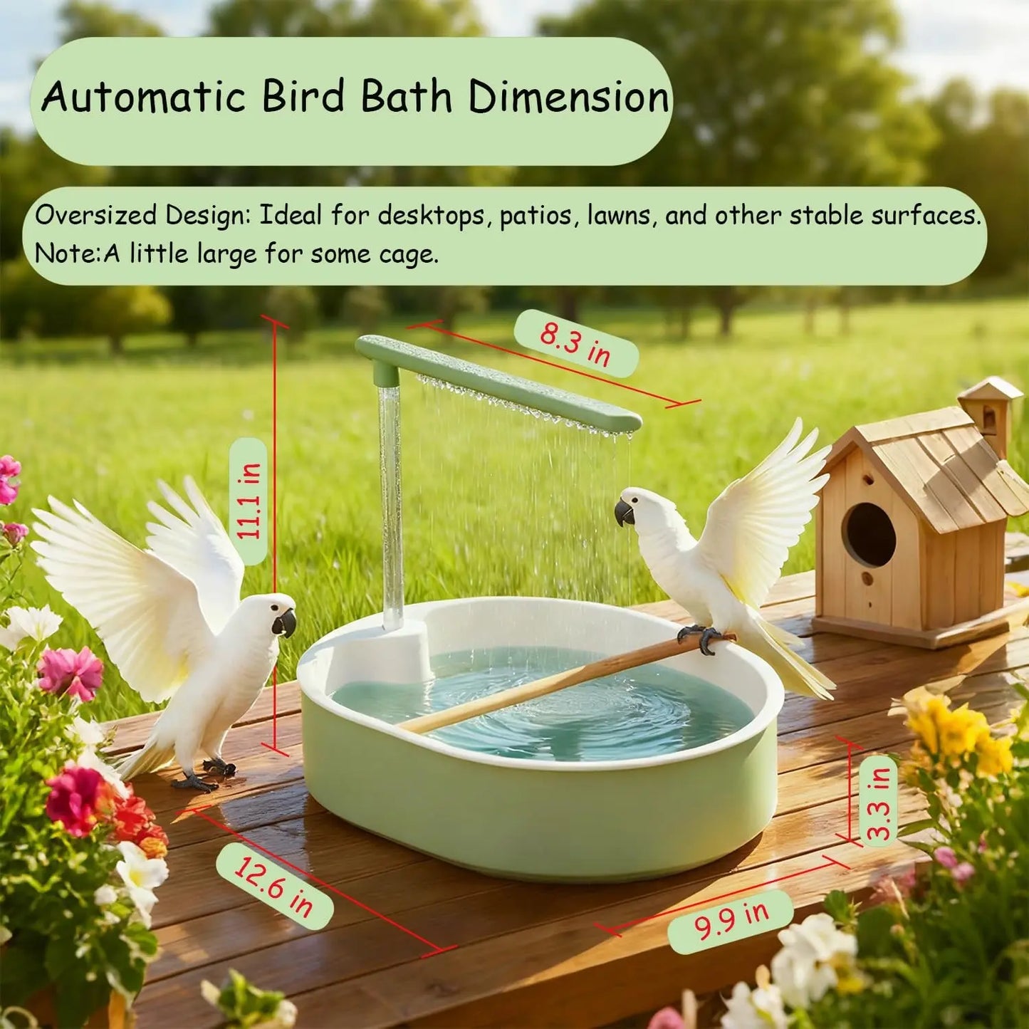 Parrot Shower, Automatic Parakeet Bird Bath with Pump, Large Bird Shower Fountain, Bird Bath for Parakeets, Conures and Other Pet Birds, Grooming, Bird Supplies