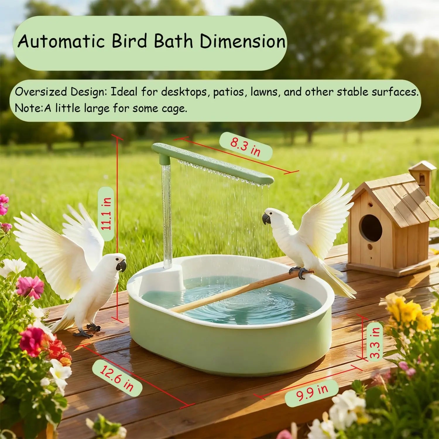 Parrot Shower, Automatic Parakeet Bird Bath with Pump, Large Bird Shower Fountain, Bird Bath for Parakeets, Conures and Other Pet Birds, Grooming, Bird Supplies